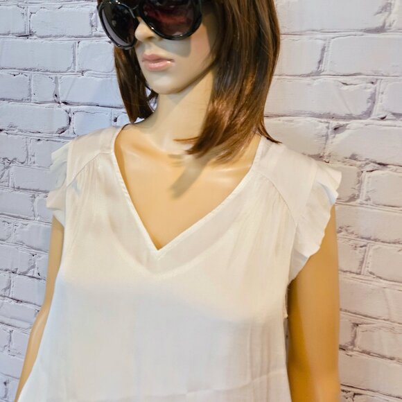 BANANA REPUBLIC, Sleeveless ivory v-neck blouse with front tie - Picture 6 of 13